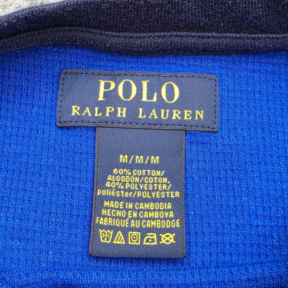 Polo Ralph Lauren Waffle Knit Thermal Shirt Men's Medium Blue Orange Long Sleeve
